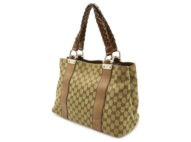 Borsa Tote GUCCI GG Canvas Bamboo Marrone Beige - vista 3