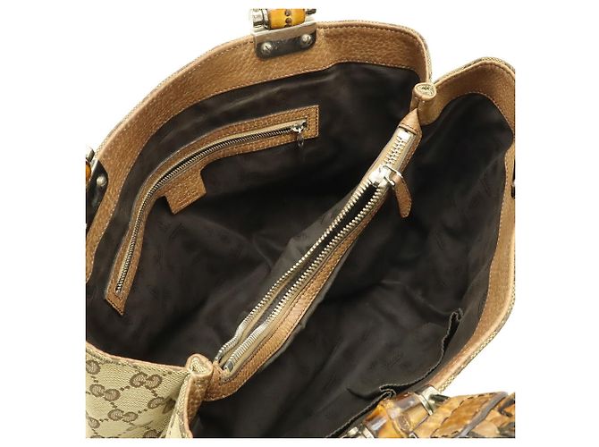 Borsa Tote GUCCI GG Canvas Bamboo Marrone Beige - vista 6