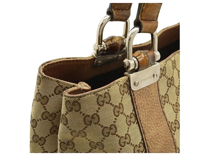 Borsa Tote GUCCI GG Canvas Bamboo Marrone Beige - vista 8
