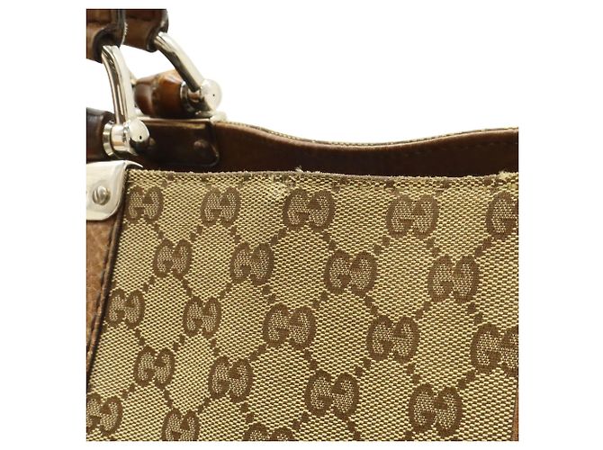 Borsa Tote GUCCI GG Canvas Bamboo Marrone Beige - vista 9
