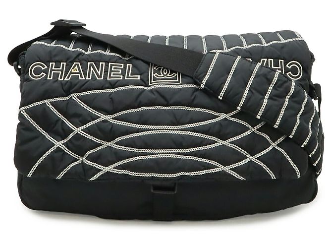 Borsa a tracolla in nylon Chanel Sport Line Nero Bianco - vista 2