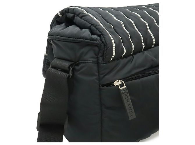 Borsa a tracolla in nylon Chanel Sport Line Nero Bianco - vista 5
