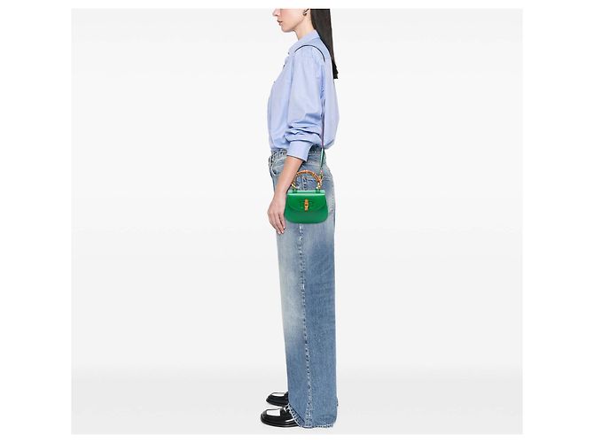 Bamboo Bolsa Gucci Mini em couro de bezerro verde 1947 com alça de bambu - vista 6