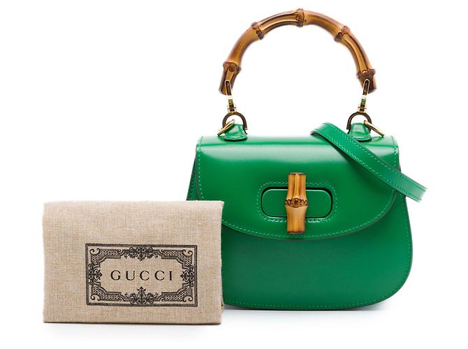 Bamboo Bolsa Gucci Mini em couro de bezerro verde 1947 com alça de bambu - vista 7