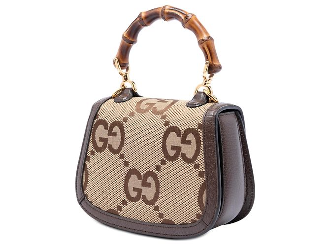 Borsa Gucci Beige Mini Jumbo GG Canvas 1947 Bamboo Top Handle - vista 2