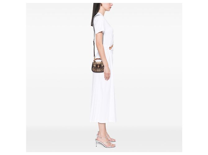 Borsa Gucci Beige Mini Jumbo GG Canvas 1947 Bamboo Top Handle - vista 5