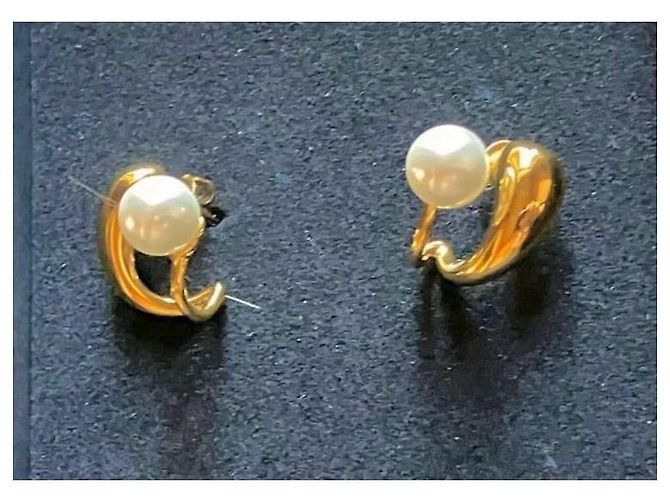 Autre Marque Orecchini a Cerchio con Perle Dorati Bianco D'oro - vista 3
