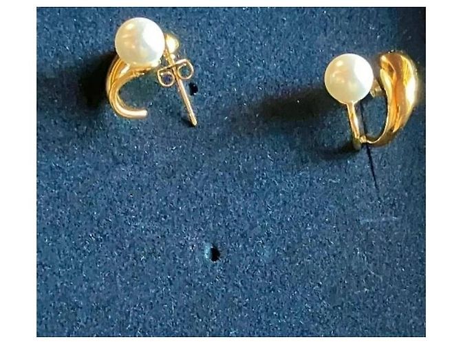 Autre Marque Orecchini a Cerchio con Perle Dorati Bianco D'oro - vista 6