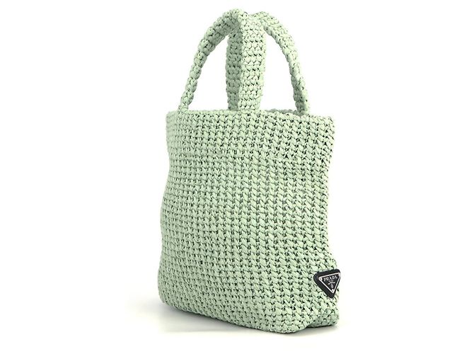 Prada Crochet Tote Bag aus grüner Raffia - Ansicht 2