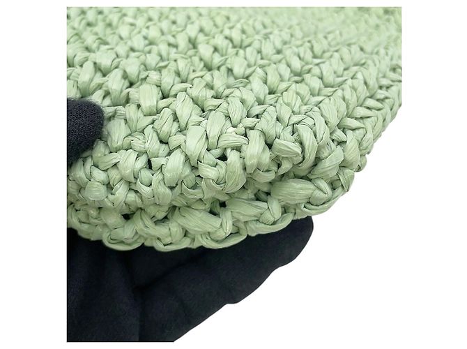 Prada Crochet Tote Bag aus grüner Raffia - Ansicht 6