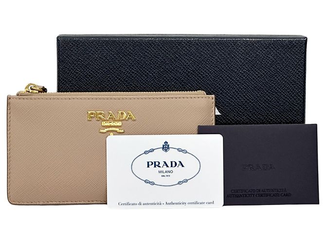 Prada Saffiano Leder Münzbeutel Beige - Ansicht 6