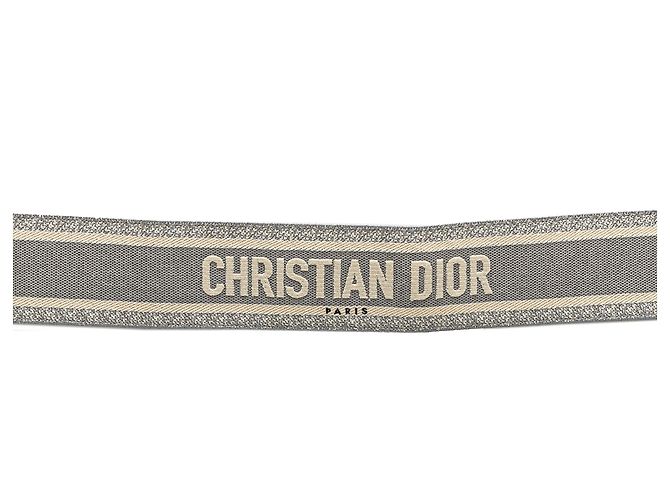Cinto Dior em couro cinza e lona com logotipo bordado - vista 2