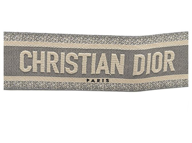 Cinto Dior em couro cinza e lona com logotipo bordado - vista 3