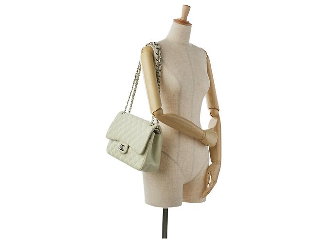 Chanel White Jumbo Classic Caviar Double Flap Bianco Crudo - vista 12