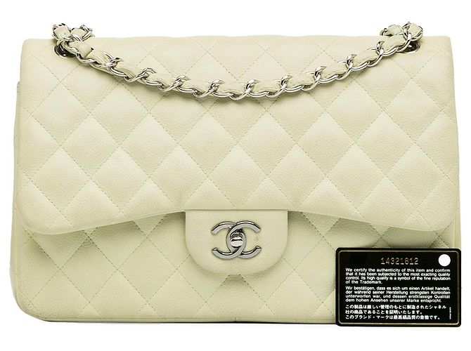 Chanel White Jumbo Classic Caviar Double Flap Bianco Crudo - vista 13