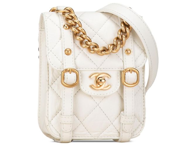 Chanel White Mini Aged Calfskin City School Flap Bianco Crudo - vista 2