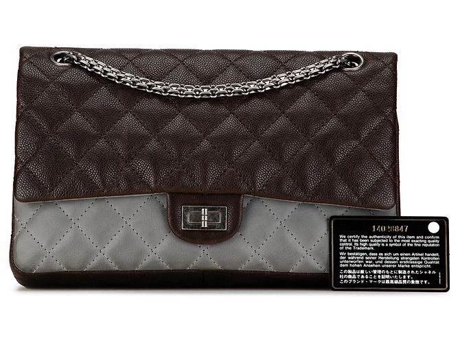 Chanel Marrone Caviar e Pelle di Vitello Iridescente Reissue 2.55 Double Flap 226 - vista 11