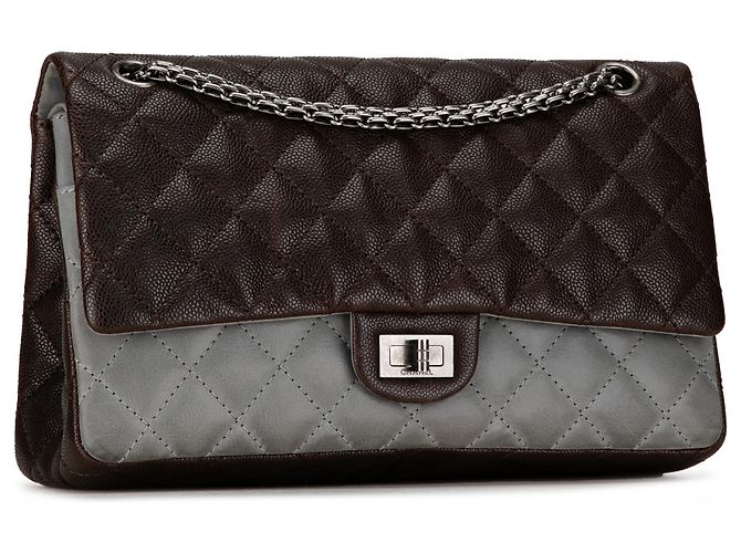 Chanel Marrone Caviar e Pelle di Vitello Iridescente Reissue 2.55 Double Flap 226 - vista 2