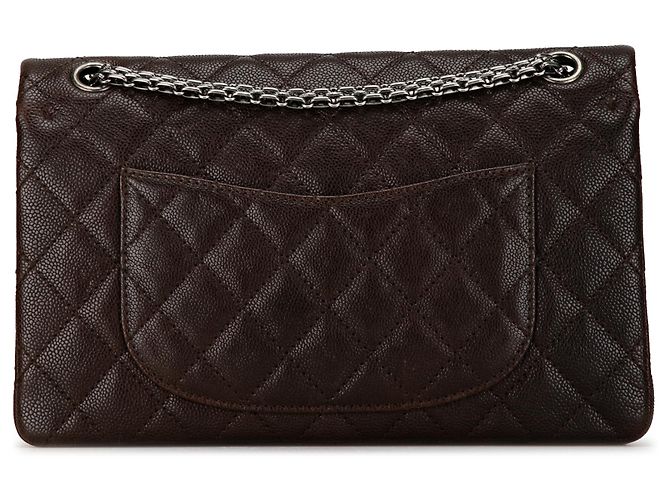 Chanel Marrone Caviar e Pelle di Vitello Iridescente Reissue 2.55 Double Flap 226 - vista 3