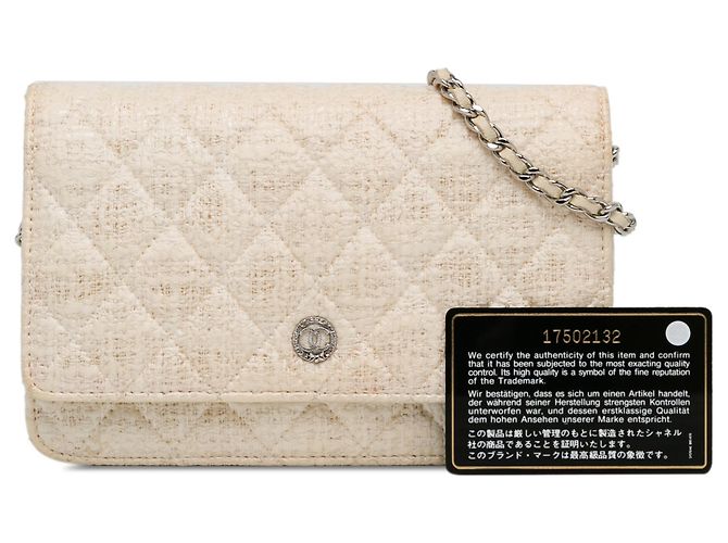 Chanel Beige CC beschichtetes Tweed Wallet On Chain - Ansicht 14