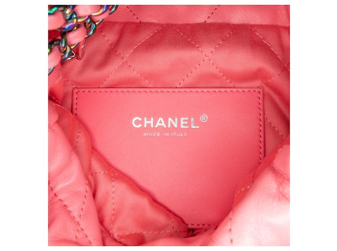 Borsa Chanel Pink Mini Shiny Calfskin Rainbow Hardware 22 Rosa - vista 6