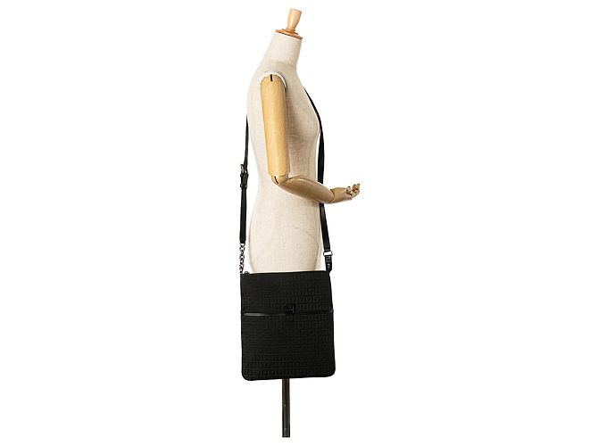 Fendi Black Zucchino Canvas Crossbody Nero - vista 10