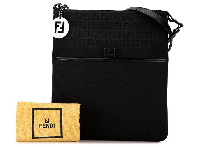 Fendi Black Zucchino Canvas Crossbody Nero - vista 11