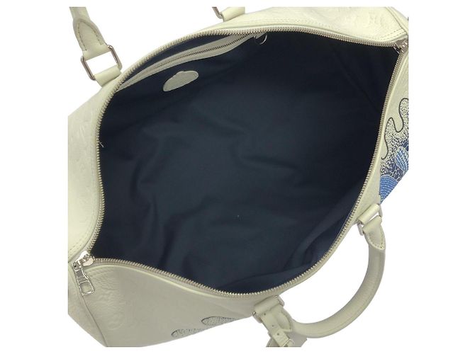 Keepall Borsa Boston in Taurillon Louis Vuitton Bianco - vista 10