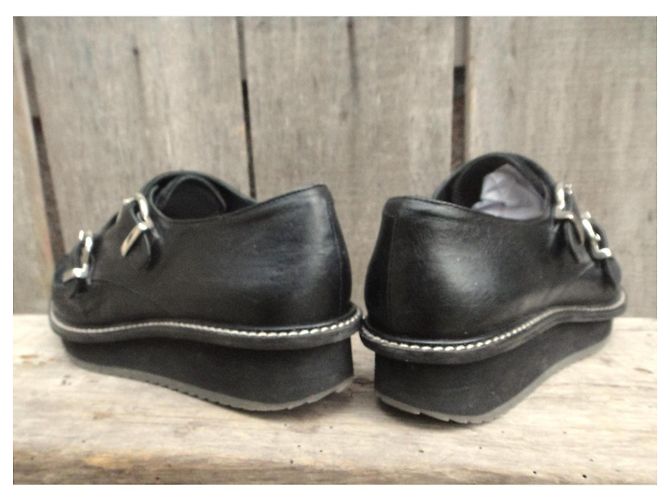 Autre Marque Mocassini Slack London in pelle nera e velluto con doppia fibbia - vista 5