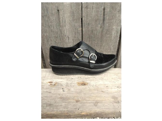 Autre Marque Mocassini Slack London in pelle nera e velluto con doppia fibbia - vista 8