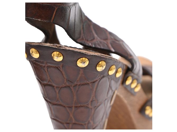 Sandali con platform Miu Miu in pelle marrone con stampa coccodrillo - vista 11