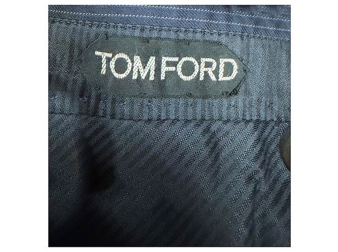 Completo gessato Tom Ford in lana blu navy - vista 8