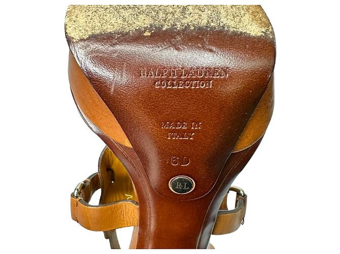 Sandali con listini Ralph Lauren Collection in pelle marrone - vista 10