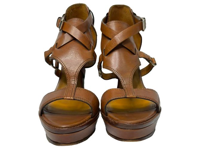 Sandali con listini Ralph Lauren Collection in pelle marrone - vista 2