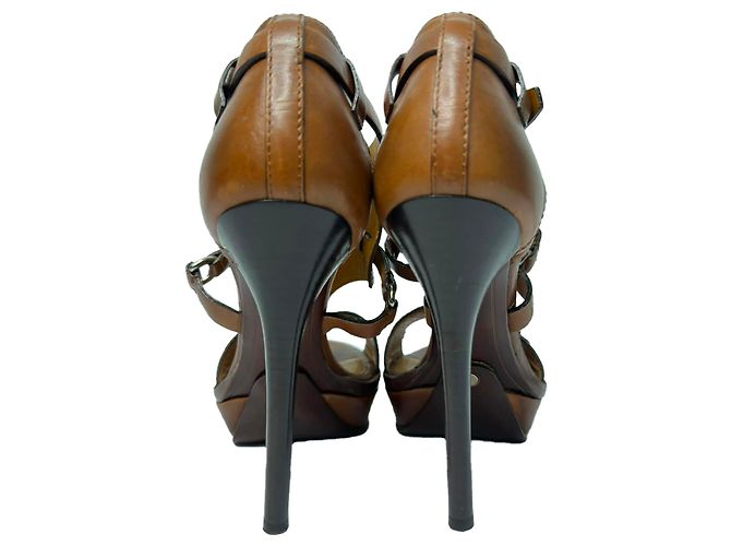 Sandali con listini Ralph Lauren Collection in pelle marrone - vista 3