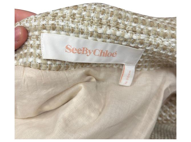 Abrigo largo cruzado See by Chloé en acrílico crema Blanco Crudo - vista 7