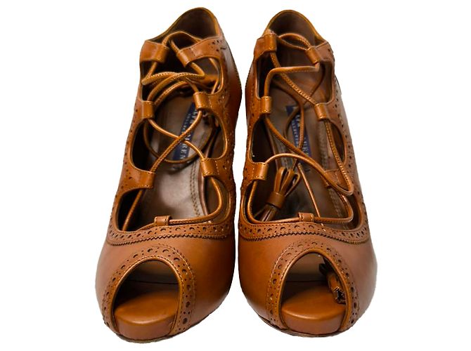 Stivaletti brogue con punta aperta in pelle marrone Ralph Lauren Collection - vista 2