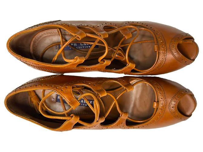 Stivaletti brogue con punta aperta in pelle marrone Ralph Lauren Collection - vista 5