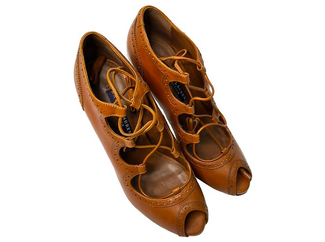 Stivaletti brogue con punta aperta in pelle marrone Ralph Lauren Collection - vista 6