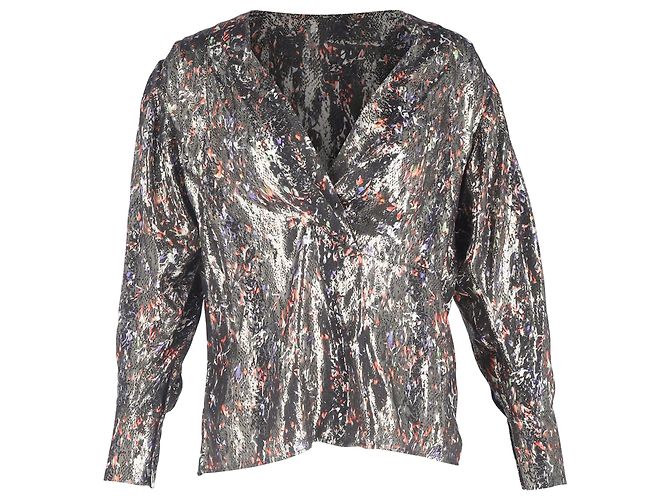Blusa transpassada estampada Milana em seda prateada Iro Multicor - vista 2