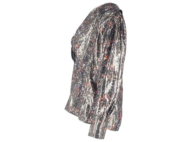 Blusa transpassada estampada Milana em seda prateada Iro Multicor - vista 3