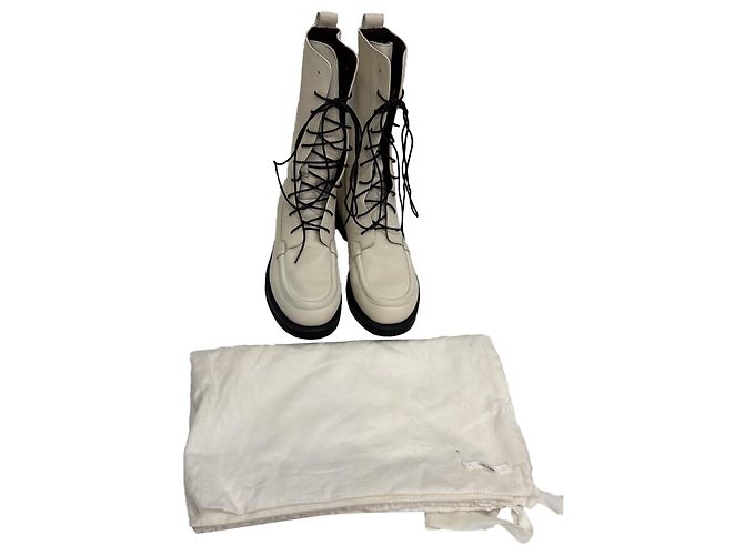 Stivaletti combat con lacci Patty di The Row in pelle bianca Bianco - vista 2