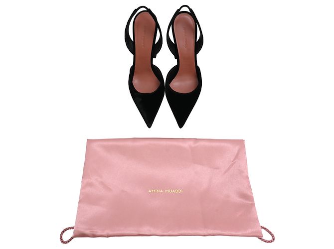 Décolleté slingback Amina Muaddi Holli 95 in velluto nero - vista 10