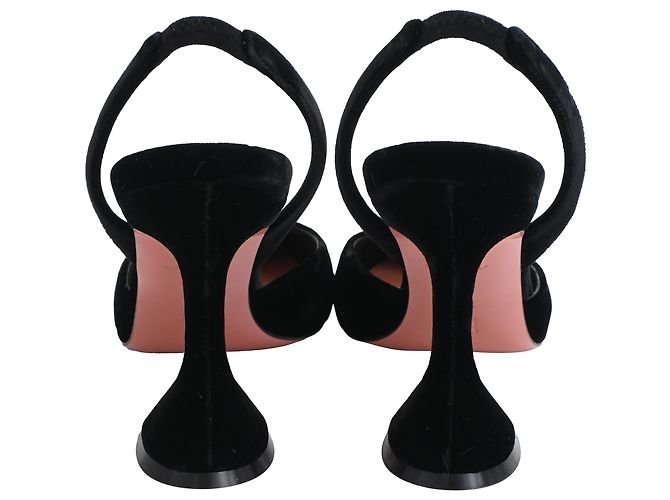 Décolleté slingback Amina Muaddi Holli 95 in velluto nero - vista 3