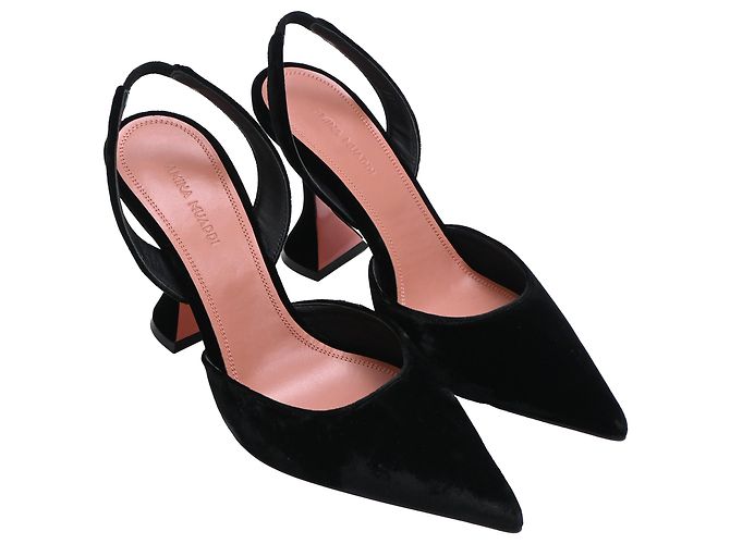 Décolleté slingback Amina Muaddi Holli 95 in velluto nero - vista 4