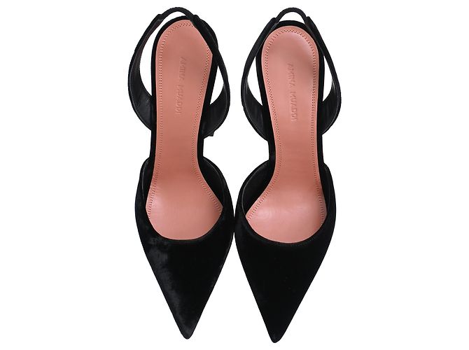 Décolleté slingback Amina Muaddi Holli 95 in velluto nero - vista 5