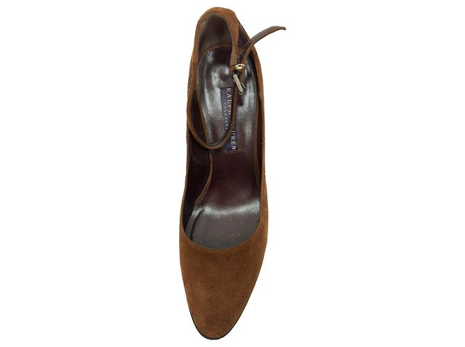 Escarpins com fivela Ralph Lauren Collection em couro e camurça marrom - vista 9