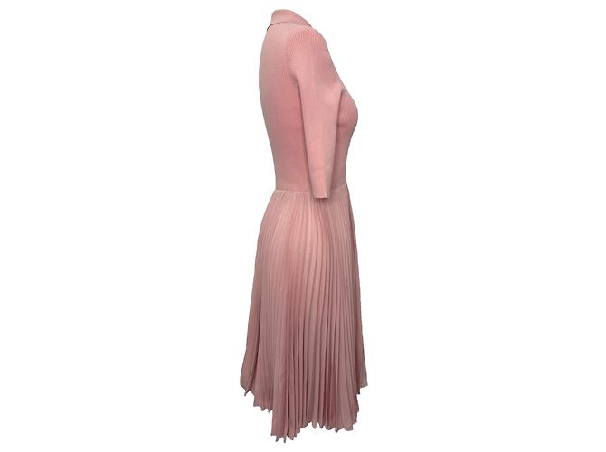 Prada Midi-Kleid aus rosa Wolle mit Rippstrick und Plissee Pink - Ansicht 2