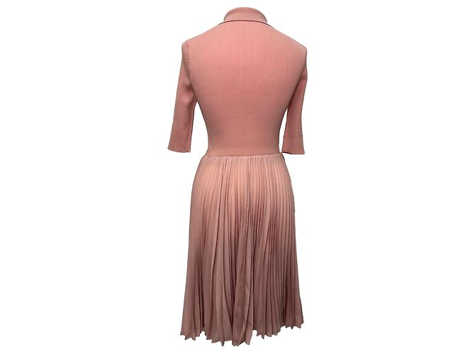 Prada Midi-Kleid aus rosa Wolle mit Rippstrick und Plissee Pink - Ansicht 4