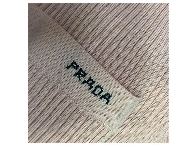 Prada Midi-Kleid aus rosa Wolle mit Rippstrick und Plissee Pink - Ansicht 6